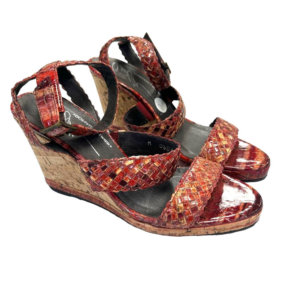 Donald J Pliner Margo Orange Red Braided Strappy Cork Wedges Womens 6